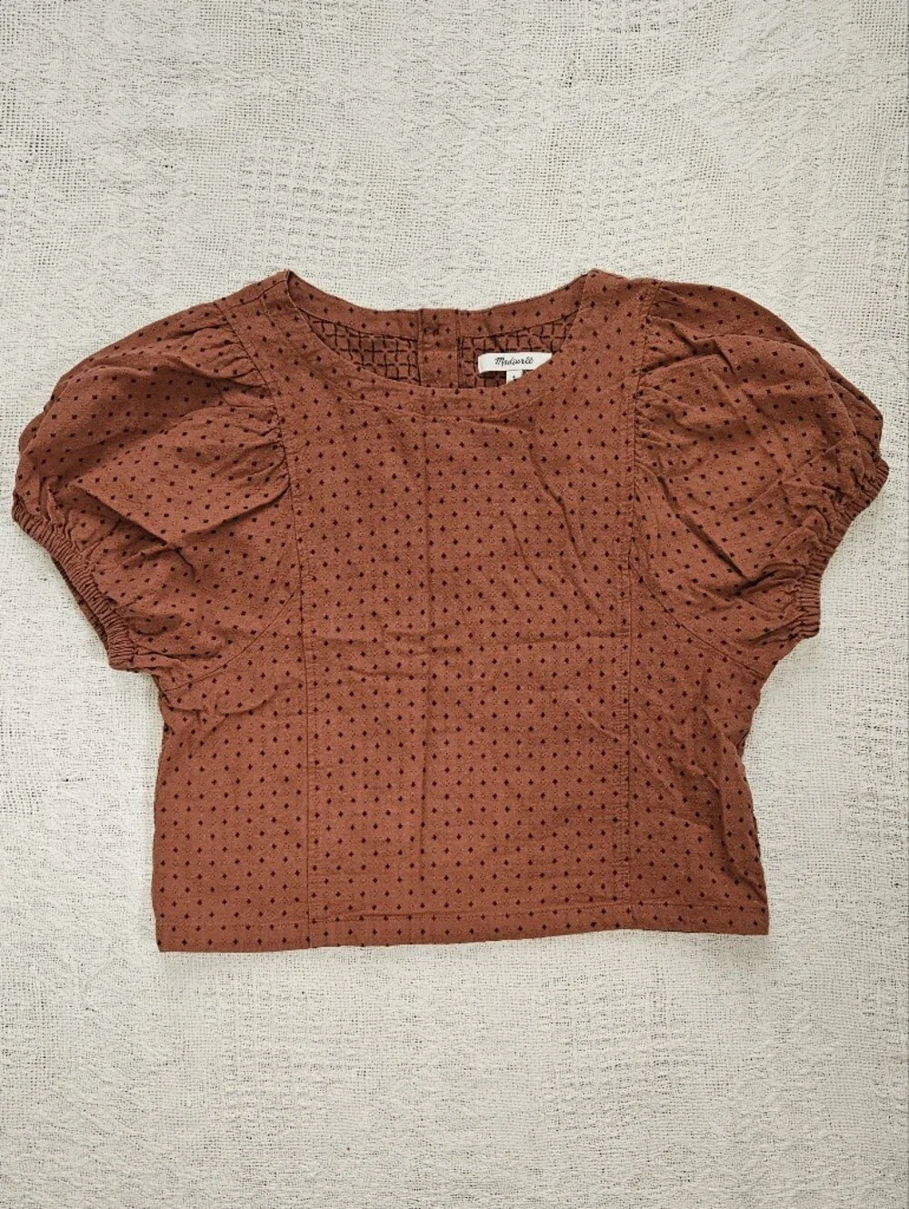 Jacquard Puff-Sleeve Top In Micro Cross Ground Clove Womens 4